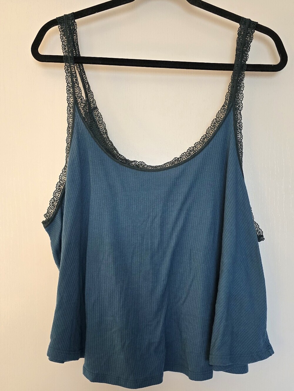 Adore Me - (Plus Size) Teal With Lace Trim Ribbed Cailey Two-Piece Pajama Set - Picture 2 of 5